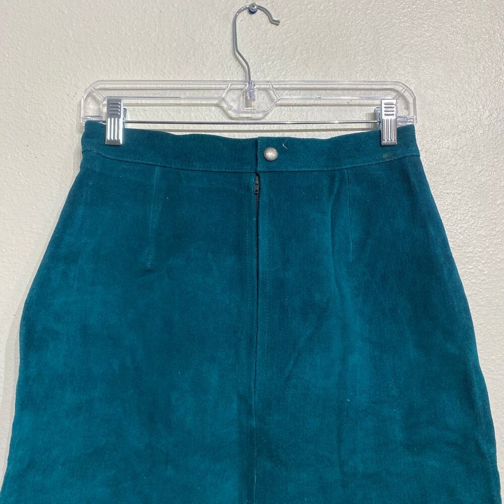 Fashion House Teal Suede Leather High Waist Mini Skirt Vintage Sz 10 - Picture 8 of 12